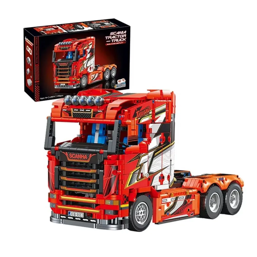 1708 - Model ciężarówki ciągnikowej Scania z klocków: Trudny w składaniu zestaw DIY dla dzieci, idealny prezent urodzinowy