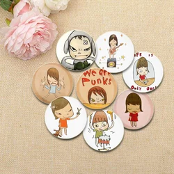 Tomo Nara Tinplate Pins Round Cartoon Funny Brooches for Backpack Cothes Accessories Anime Collection Badge Decoration Gifts