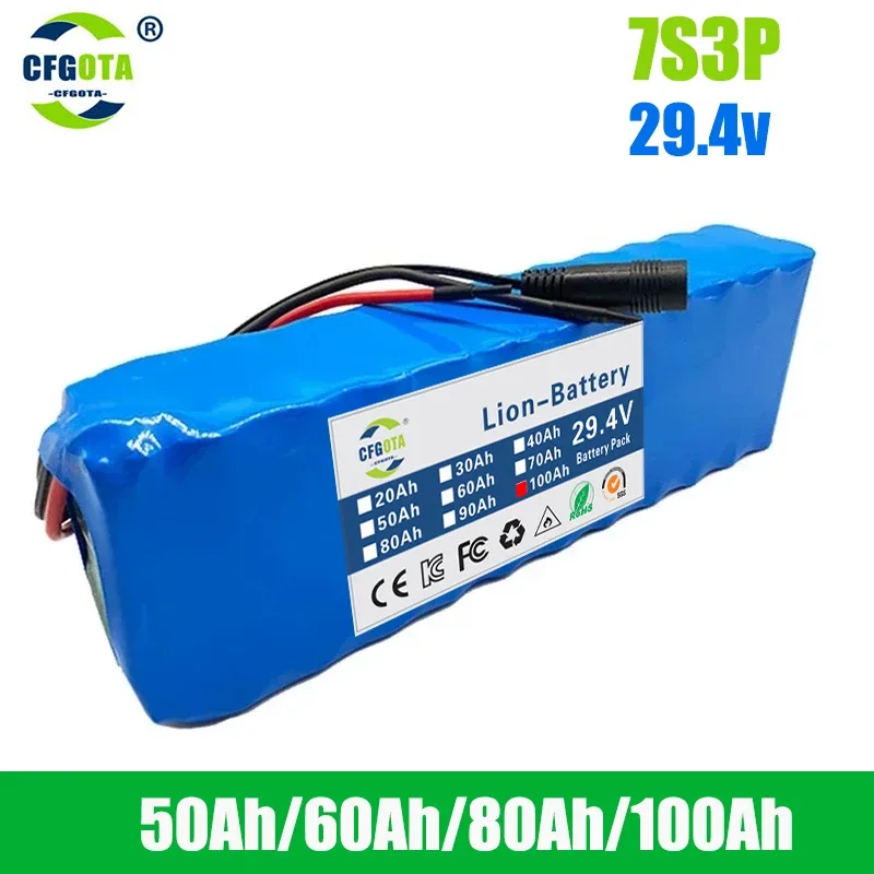 7S3P 24v 100000mah 18650 Li-ion Battery Pack W/ 29.4v 2A Charger Lithium Battery for Electric Bicycle EBIKE Moped Spare Batterie