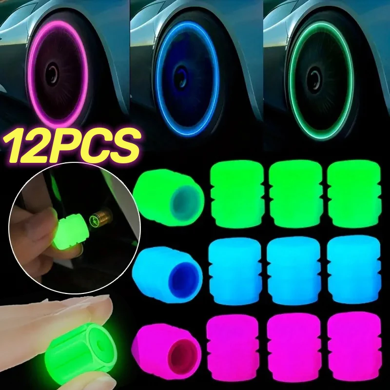 1/12PCS Car Luminous Tire Valve Cap Motorcycle Bike Wheel Nozzle Night Glowing Fluorescent Decor Tyre Valve Stem Luminous Caps