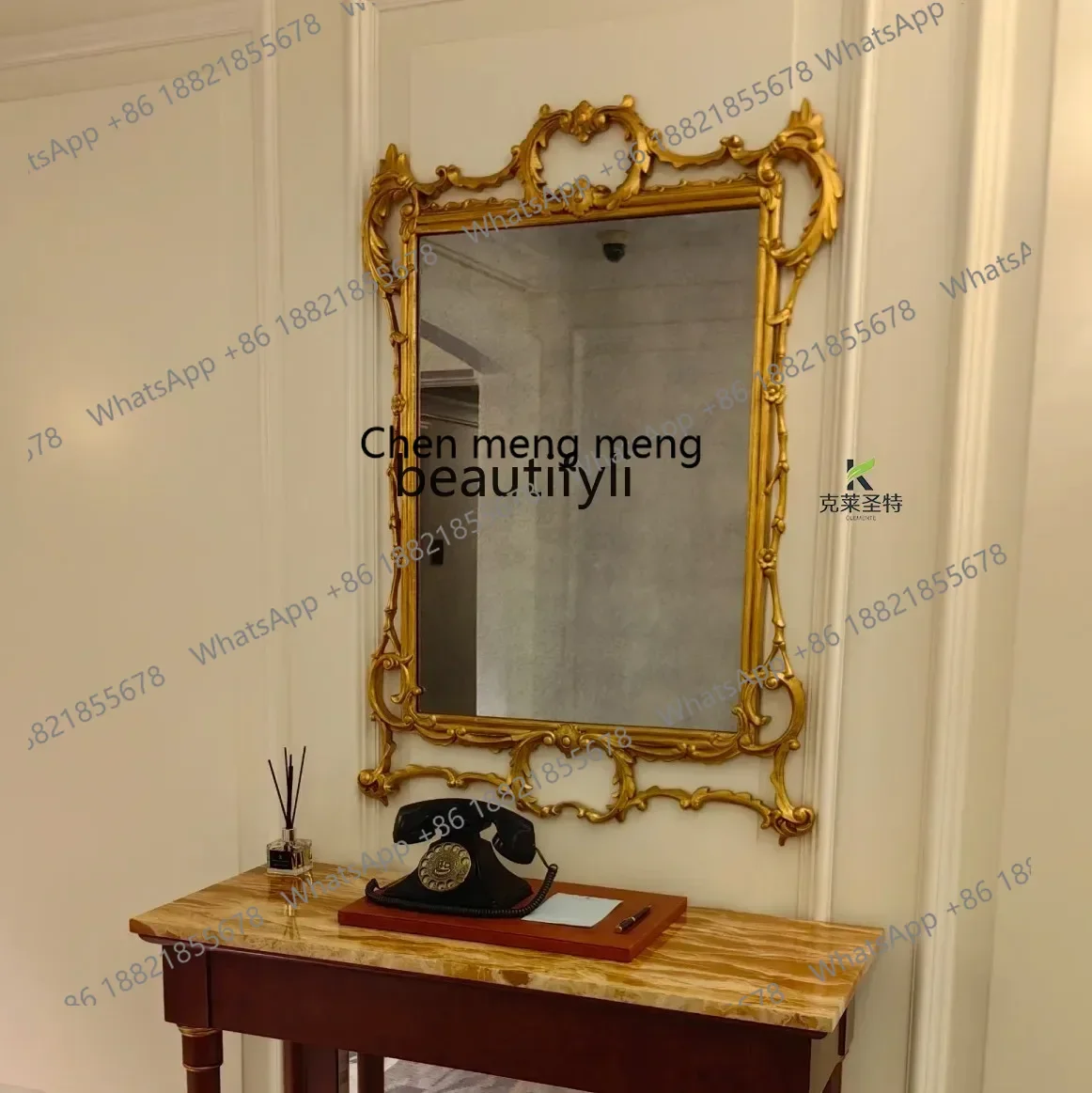 

N178 French retro bathroom mirror wall-mounted carved decorative mirror smart LED vanity mirror5556