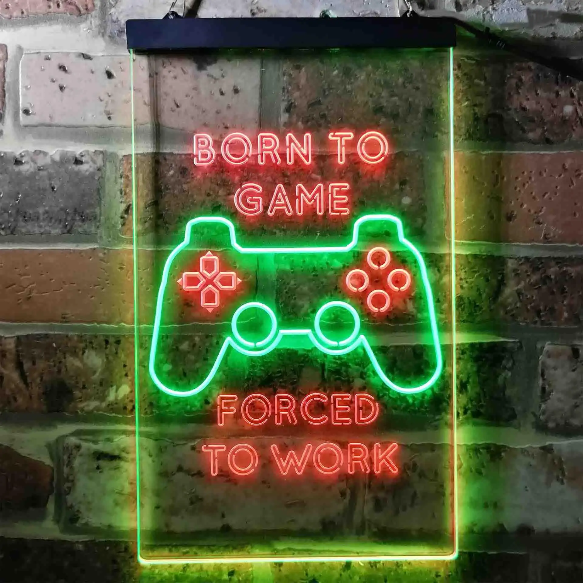 BORN TO GAME. FORCED TO WORK, with Controller Dual Color Led Neon Sign st6-i3740