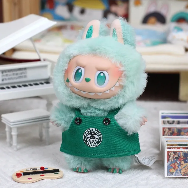Green Coffee Skirt Set 17cm Labubu Doll DIY Clothing Set Accessories Cartoon Clothing Only