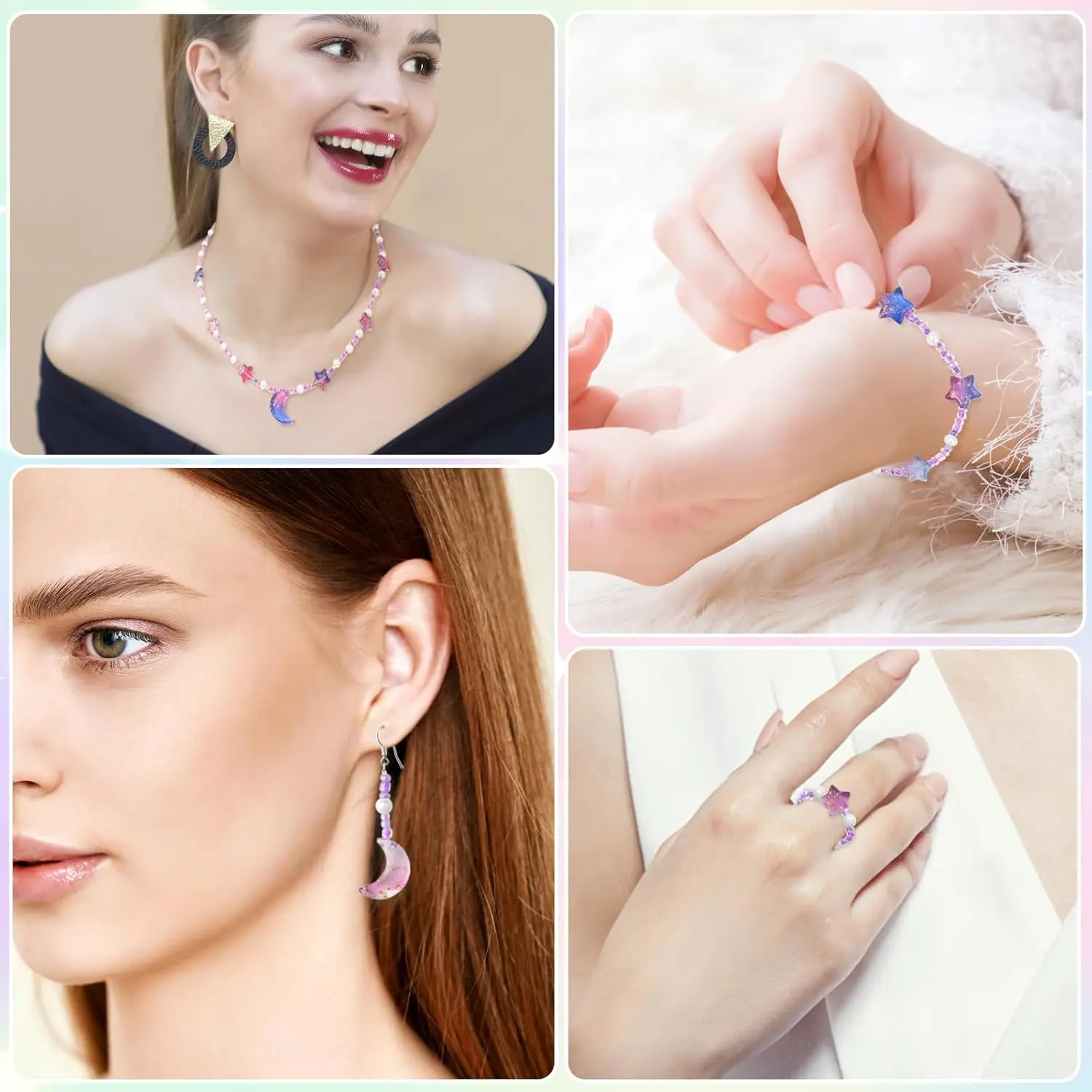 خرز على شكل نجمة القمر، خرز زجاجي للبذور لصنع المجوهرات بنفسك لصنع المجوهرات DIY أساور يدوية وقلائد وأقراط مع Ela