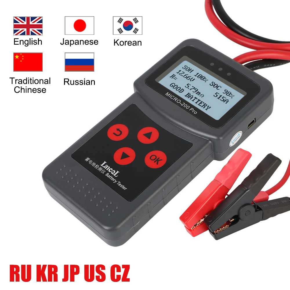 Motorcycle Car Battery Tester Micro-200 Pro 7-30DCA 40-2000CCA 24V 12V Test Charging Diagnostic Tools Aanalyzer Auto Accessories