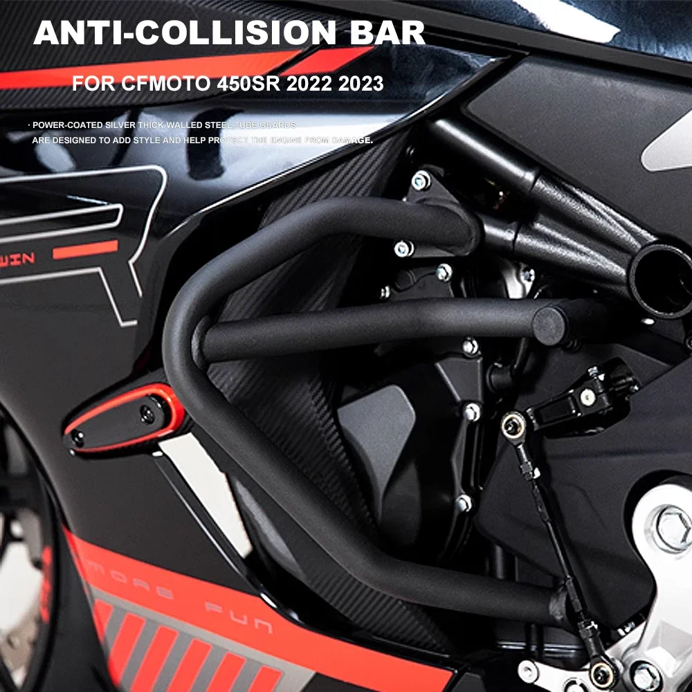 

Для CFMOTO 450 SR 2022 2023: Новые аксессуары для мотоциклов – левые и правые защитные дуги (краш-бары) для двигателя и бака, бамперы для защиты от ударов.