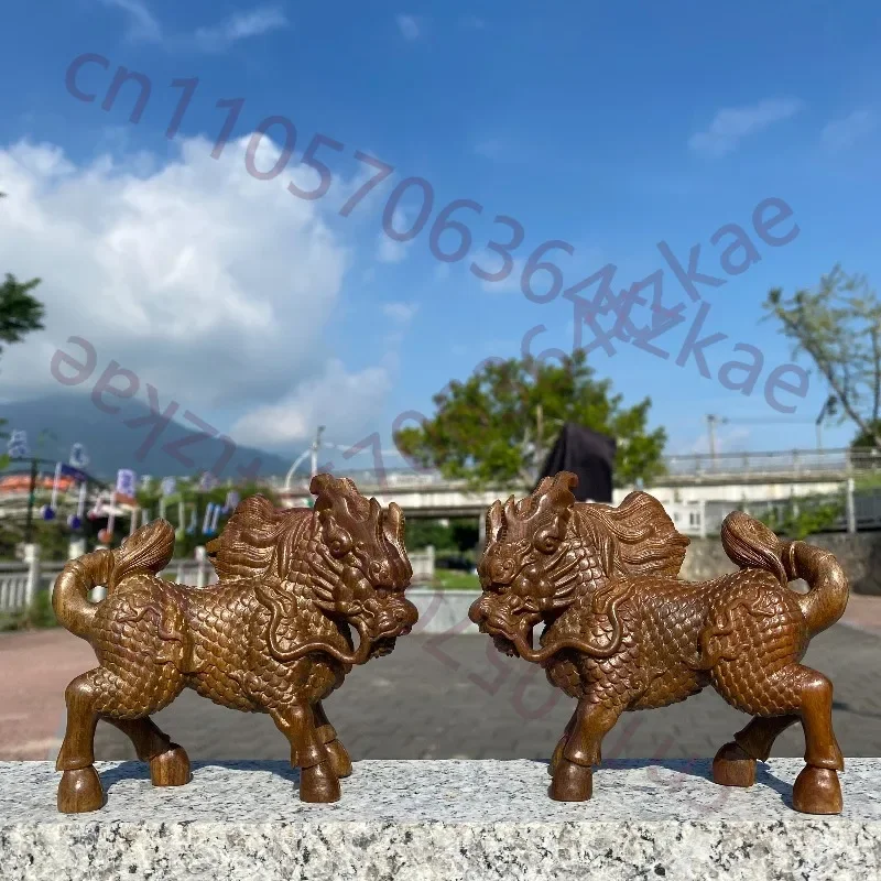 Hand-Carved Green Sandalwood Kirin Statue - 5.1