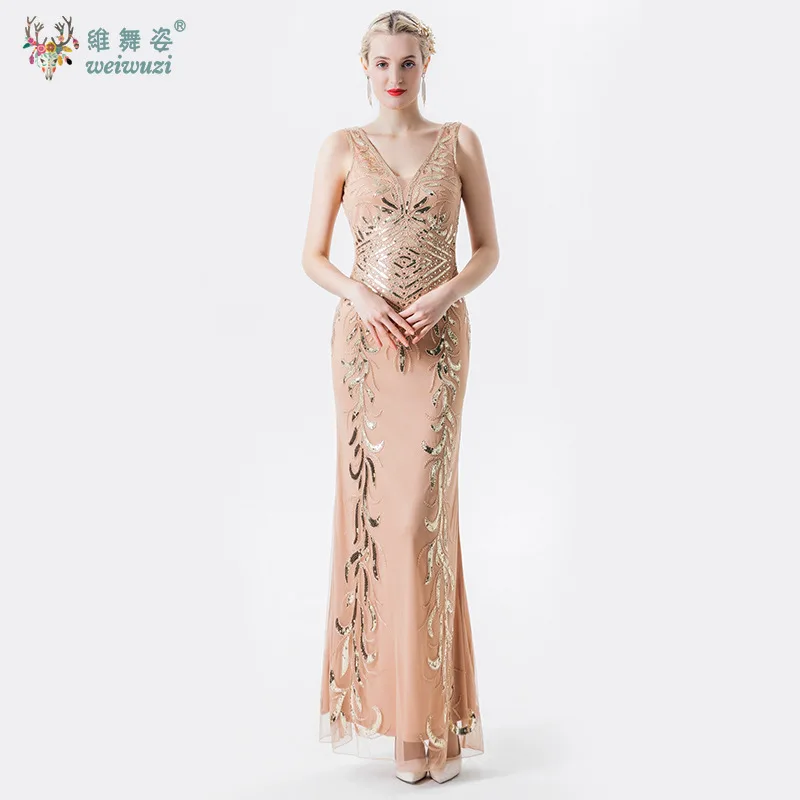 

Sequins Gatsby Dress Sleeveless Deep V-neck Long Prom Evening Dresses Retro Dress 1920 Party New Women's Slim Fits Midi Dress