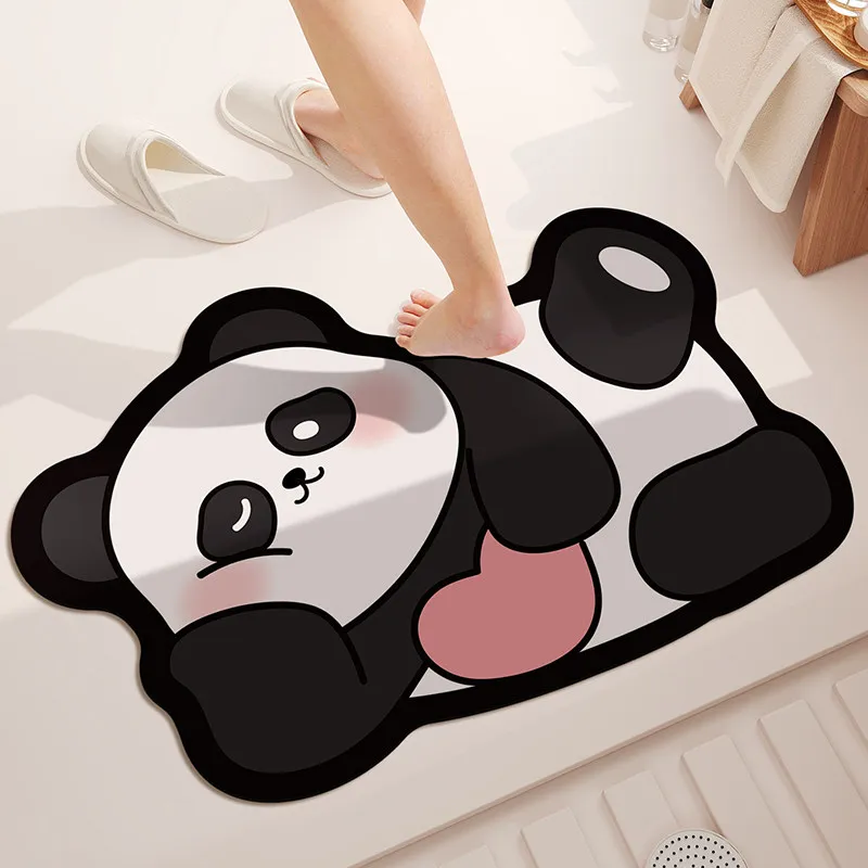 VIKAMA Lazy Lying Panda Shaped Bath Mat Non Slip Washable Absorbent Floor Rug Lovely Cartoon Animal Bathroom Decor Mat