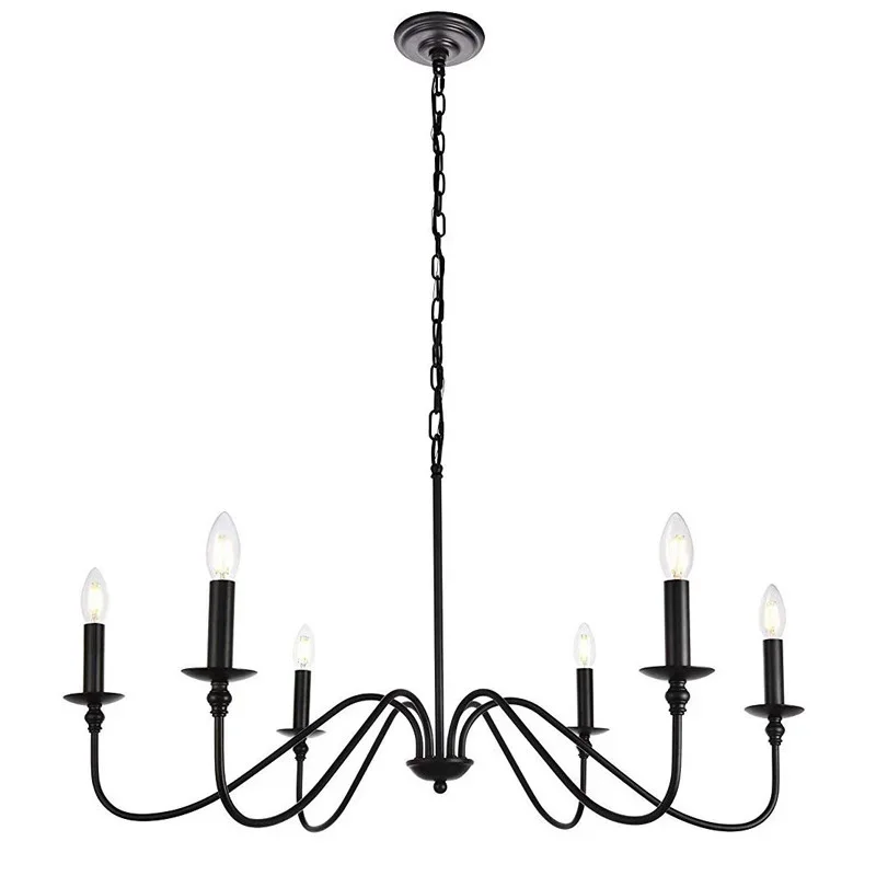 Black Candle Style Retro Industrial Style Living Room Bedroom Decoration Light Fixture European Country Iron Art Chandelier