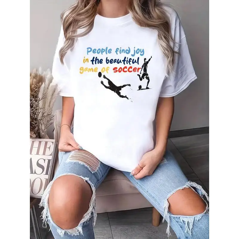 

"Women Soccer Graphic T Shirt Casual Summer Oversized Tee Sports Football Print Short Sleeve Streetwear Top for Game Day"