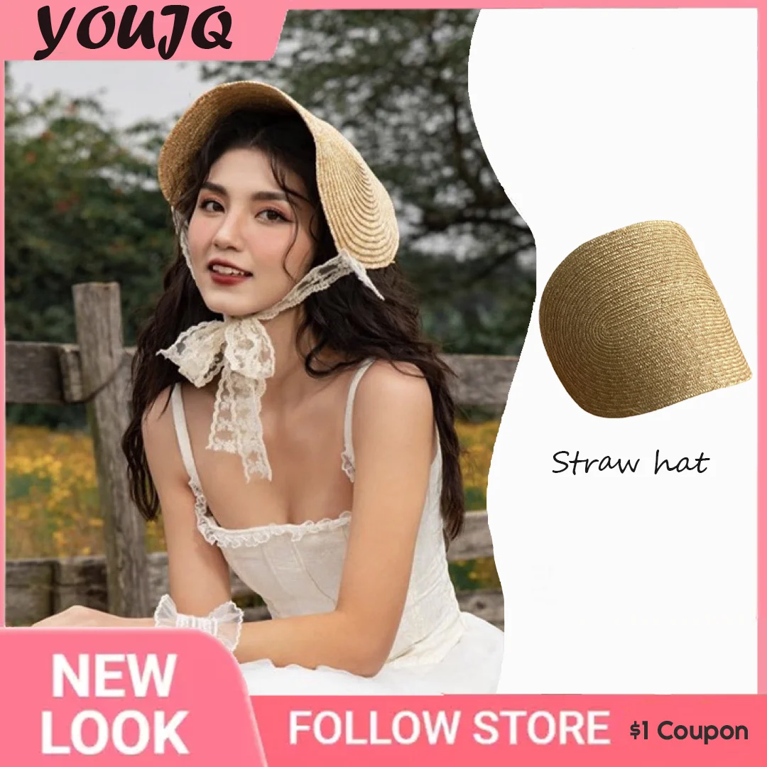Summer Wheat Straw Sun Hat French Retro One Piece Lace Ribbon Design For Women Wedding Photo Studio Wholesale Headwear