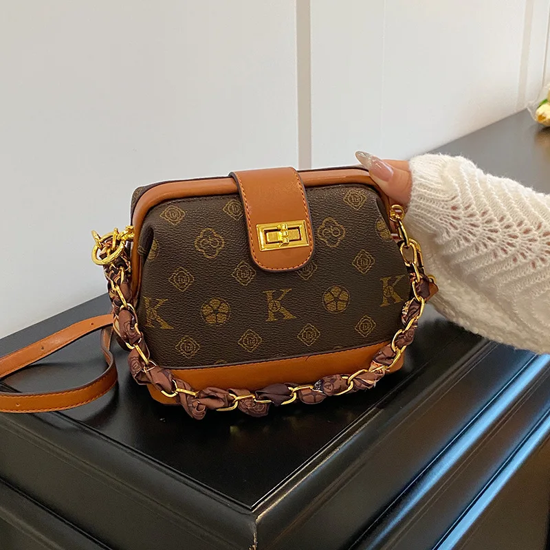 

Printed Shell Bag Vintage Color Block Shoulder Purse for Women Fashion Crossbody Tote Elegant Day-to-Night Bag Retro Sling Bag​