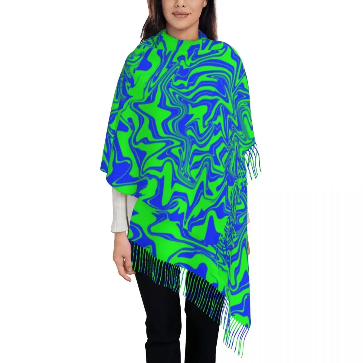 Outdoor Scarf Autumn Green Liquid Swirl Shawl Wrap Blue Abstract Art Print New Design Bufanda Women Retro Large Scarves