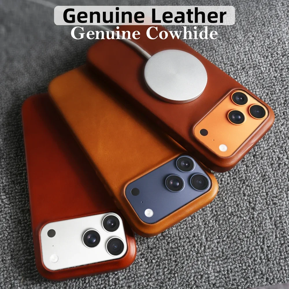 

100% Genuine Leather Luxury Magnetic Phone Case For Iphone 17 Pro Max 16 15 14 13 12 Mini 11 for Magsafe Wireless Charging Cover