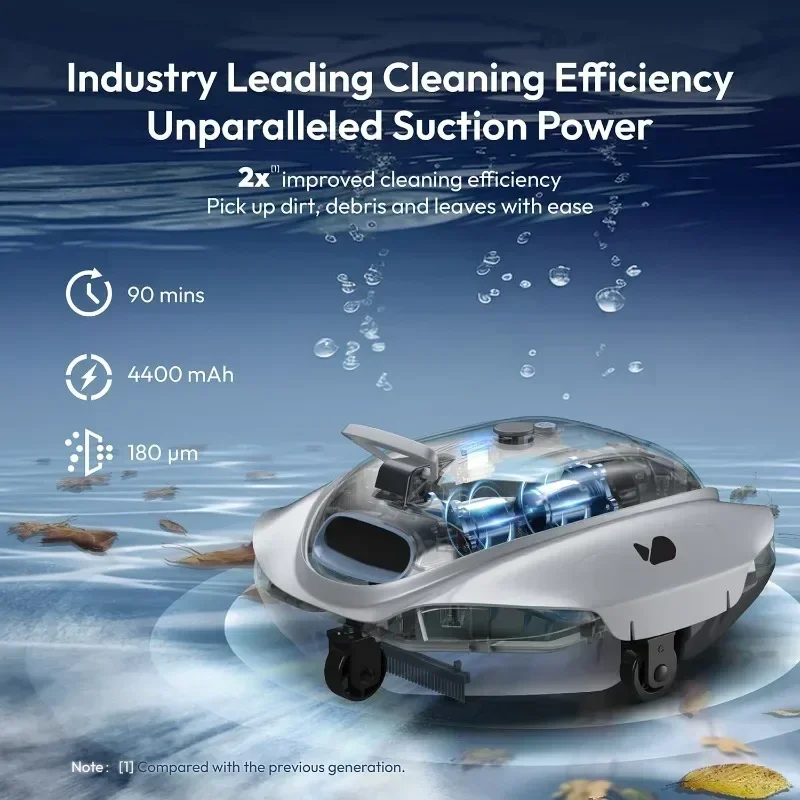 Cordless Pool Cleaner Robot - Powerful Suction, Self-Parking, Larger Capacity