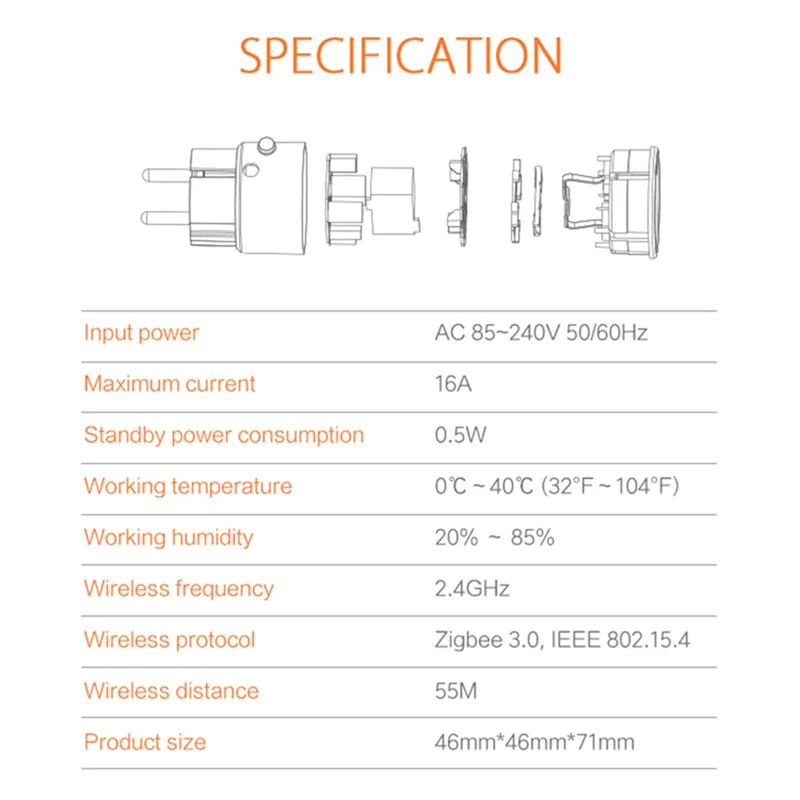 Tuya Smart ZigBee Power Plug EU 16A Socket KWh Electricity Energy Monitor Singal Extender Repeater