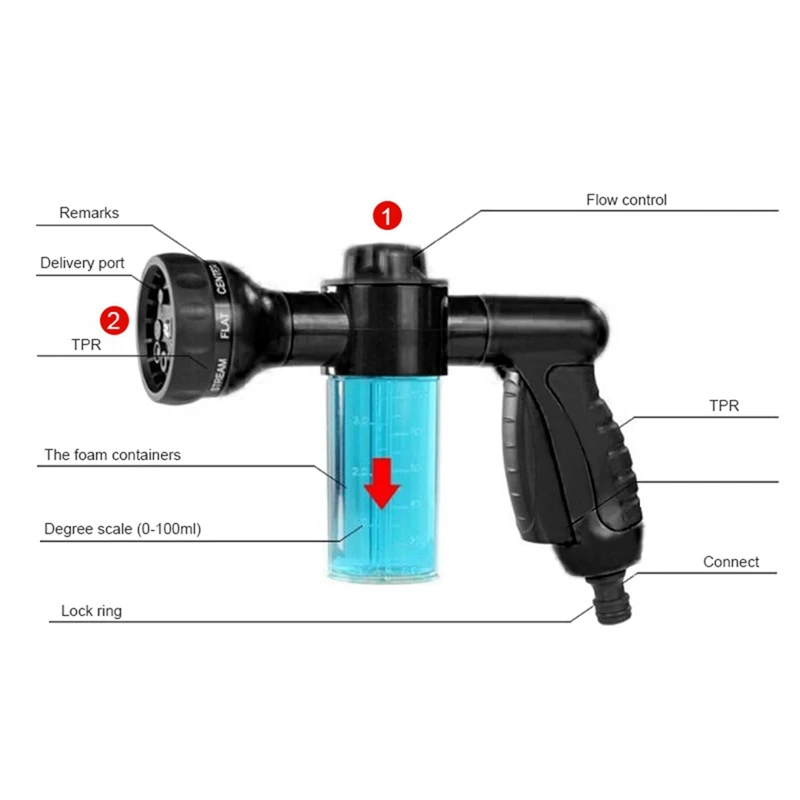 Car Cleaning Parts Water Pipe Nozzle With Soap Dispenser And Cleaning Rag For Car Washing And Watering Plants