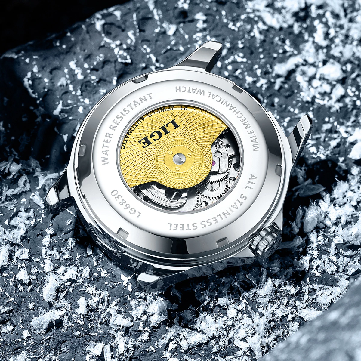 LIGE 2026 ساعة رجالي موضة عادية الأعمال مقاوم للماء ساعة ميكانيكية مضيئة الرياضة القمر المرحلة ساعة يد رجالي هدية رجالي #4