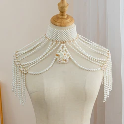 Europe and the United States new fashion personality necklace female dress shoulder chain body chain fringe multi-layer pearl ne