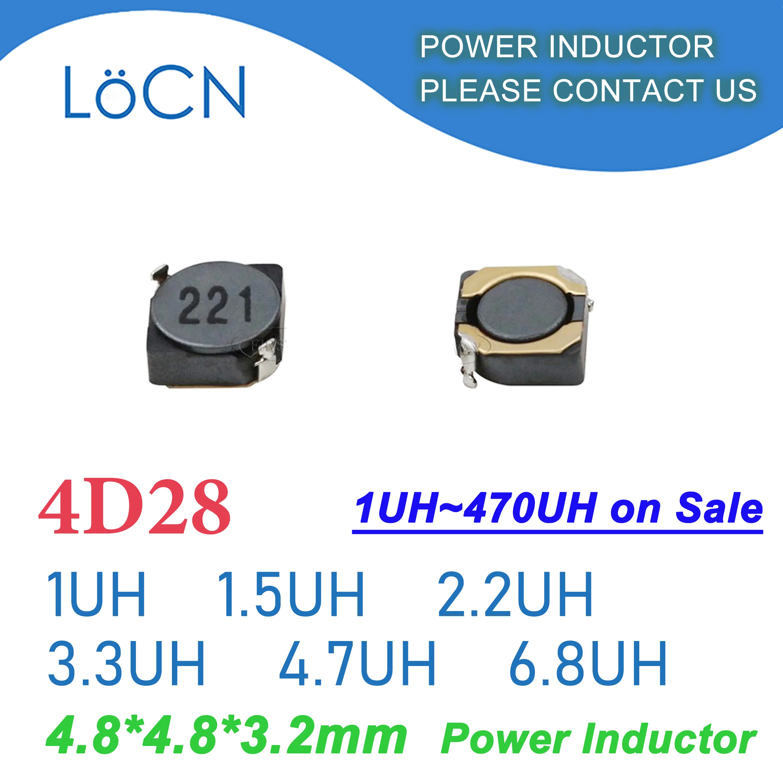 Indutor blindado 4D28 Indutor de potência SMD 1UH 1.5UH 2.2UH 3.3UH 4.7UH 6.8UH 1R0 1R5 2R2 CDRH 500 unidades 2000 unidades 4.8*4.8*3.2mm