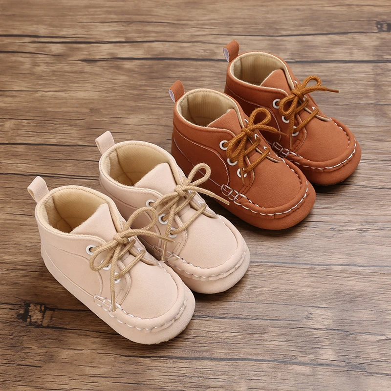 

Brand Newborn Baby Boy Shoes Soft Sole Crib Shoes Warm Boots Anti-slip Sneaker Solid PU First Walkers for 1 Year Old 0-18 Months