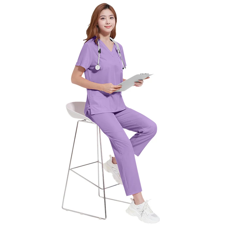 Basic Pro Medical Uniform Scrub Sets Women Men 2 Piece V Neck Top Drawstring Pants Pro Heather Nursing Slim Tunic XSY-42168