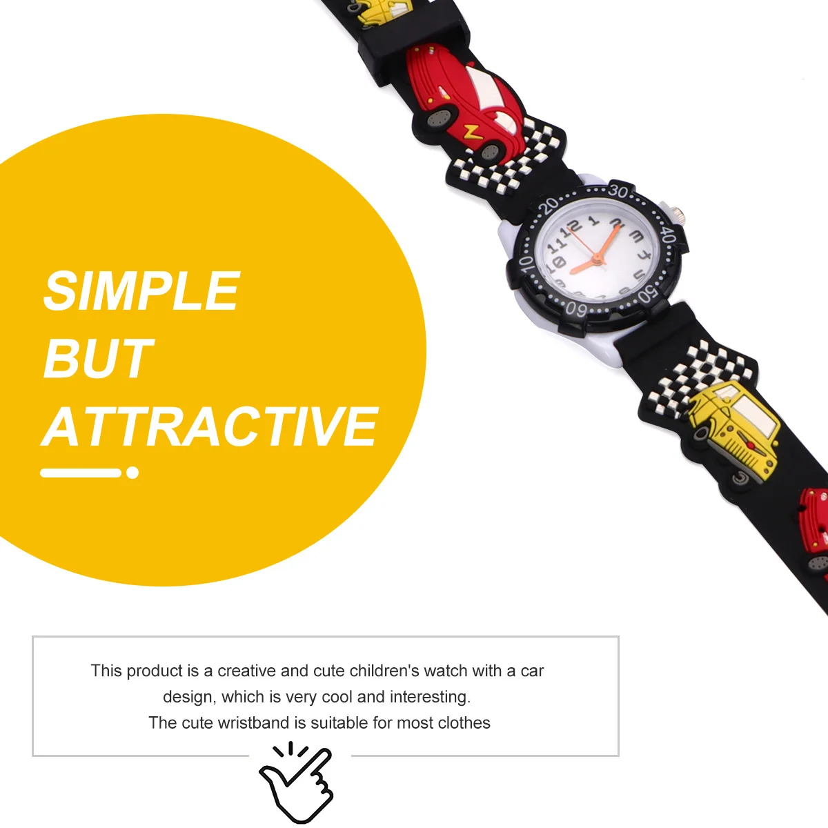 Cartoon 3D Waterproof Kids Watch Black Car Pattern Durable Comfortable Wristband Wristwatch for Children Gift 3D Kids Watch