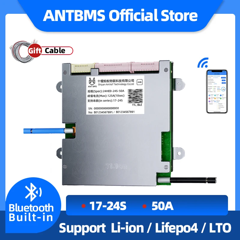 

ANT smart BMS 17S 18S 19S 20S 21S 22S 23S 24S 50A peak 125A 48V 60V 72V Li-ion Lifepo4 LTO Battery smart Bluetooth bms