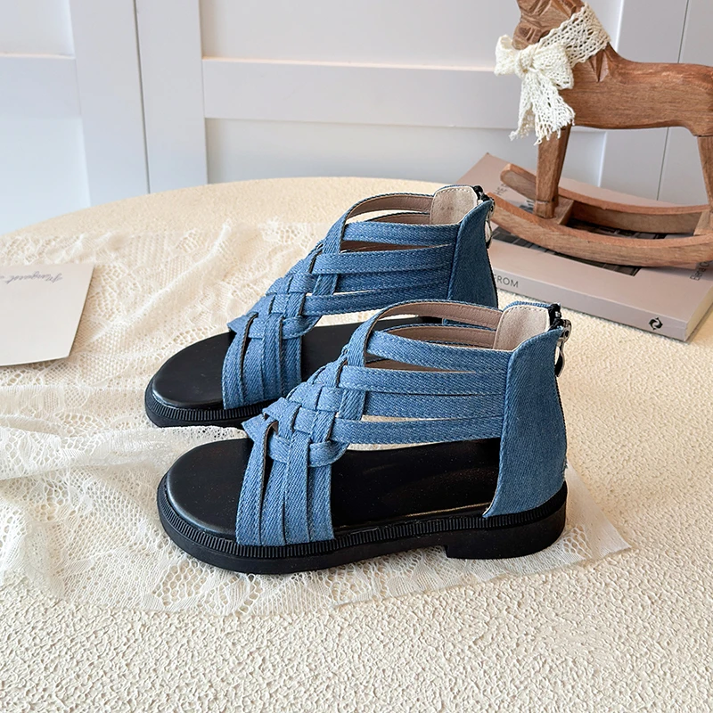Picture 5: Trendy Denim Woven Sandals for Girls  Braided Jean Shoes Big Kids Outdoor & Daily Casual Sandals for Big Kids