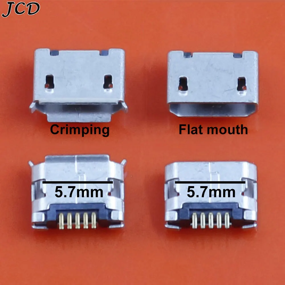 JCD 50pcs Micro USB Mini Charger Connector 5pin 5.7mm Long needle 5P DIP2 Data Port Charging Dock For Mobile end Plug