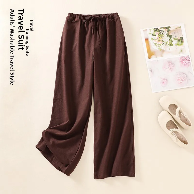 

Свободные брюки-палаццо больших размеров с высокой талией, прямые, длинные, из хлопка и льна, женские, модные, весна-осень, с эффектом стройности