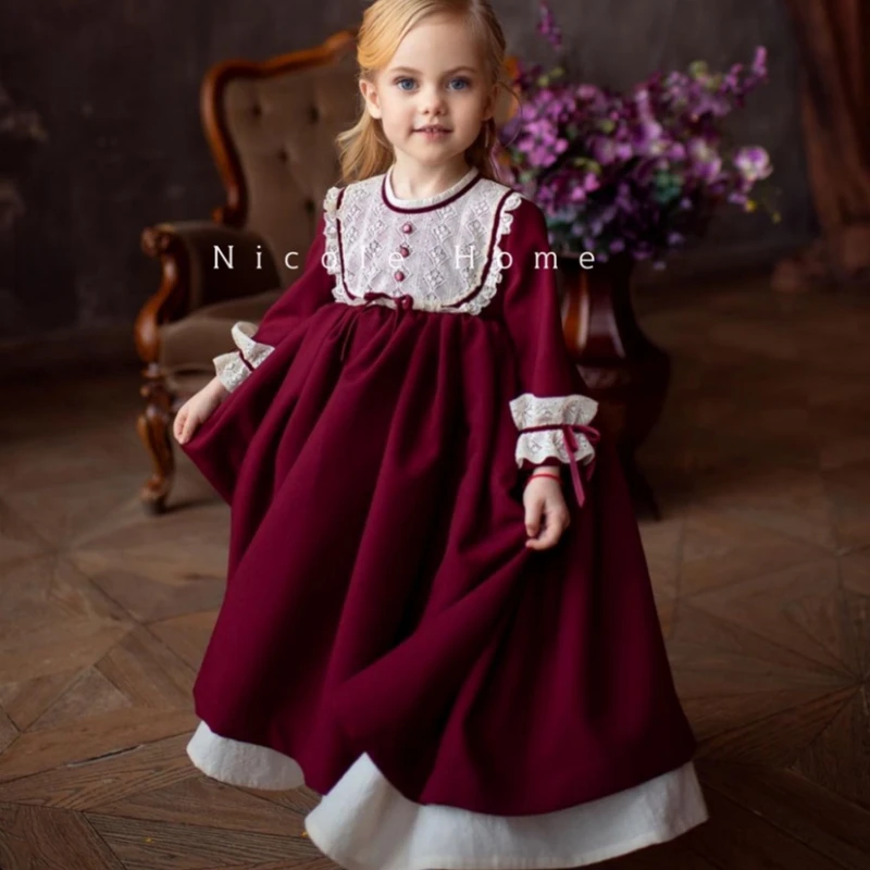 INS Winter French Girls' Oil Painting Style Girls' Long Dress Baby Princess Dress