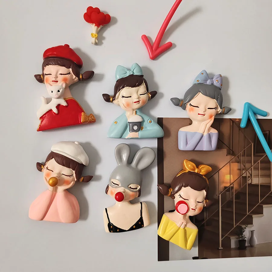 2 قطعة شخصية وممتعة ثلاثية الأبعاد أزياء الفتيات مغناطيس الثلاجة الإبداعية CuteFridge صورة رسالة المغناطيس الزخرفية