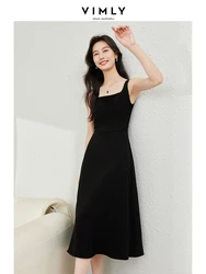 Vimly Black Square Collar A-line Tank Dress for Women 2024 Spring Pullover Elegant Simple Sleeveless Midi Dresses Odzież M6261