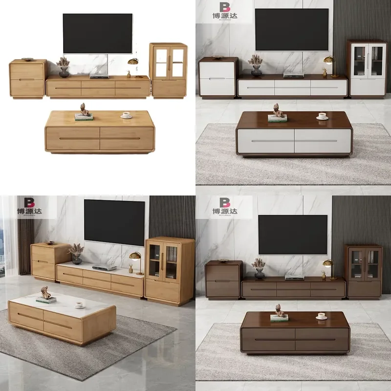 Nordic Solid Wood Rock Slab Coffee Table and TV Cabinet Combo Modern Simple Living Room Floor Side Cabinet Storage Unit