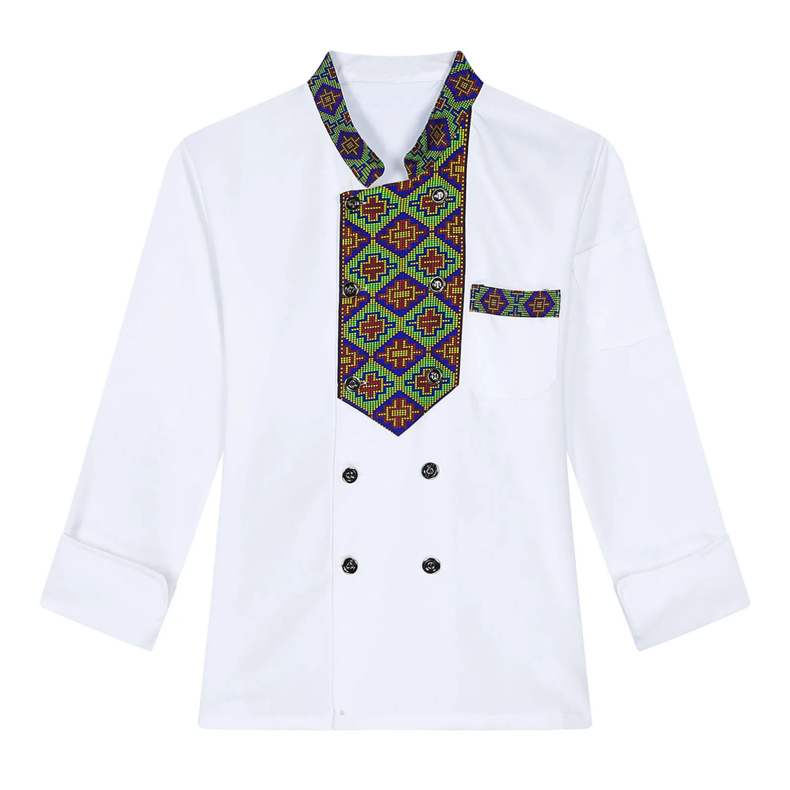 Estilo étnico Bordado Chef Jacket, Traje do Porteiro, Uniforme Garçom, Unisex Workwear, Uniforme Cozinha, Hotel e Restaurante, Roupas de Trabalho, XXXXL