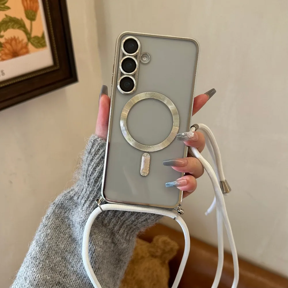 Crossbody Lanyard Phone Case for IPhone 11-17 Pro Max/Plus, Hands-Free Mirror Chrome Strap Cover