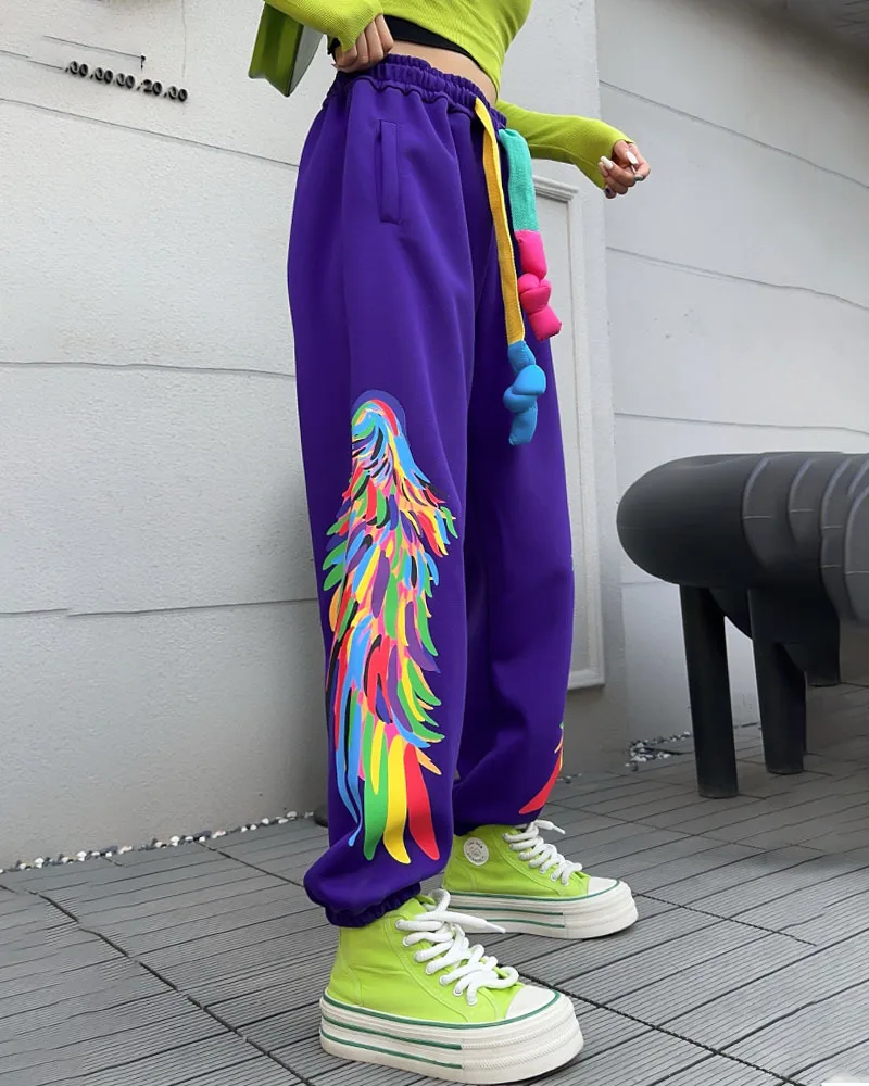 Graffiti Wing Sweatpants Harem Pants Women Y2k Clothes Hip Hop 2024 New Casual High Waist Oversized Pants Vestidos Sportwear