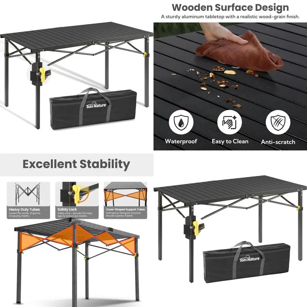 طاولة تخييم خارجية قابلة للطي تتسع لـ 2-6 أشخاص - قمة قابلة للطي من الألومنيوم، حقيبة حمل، سعة 220 رطلاً، مثالية للشواء والنزهات والظهر #1