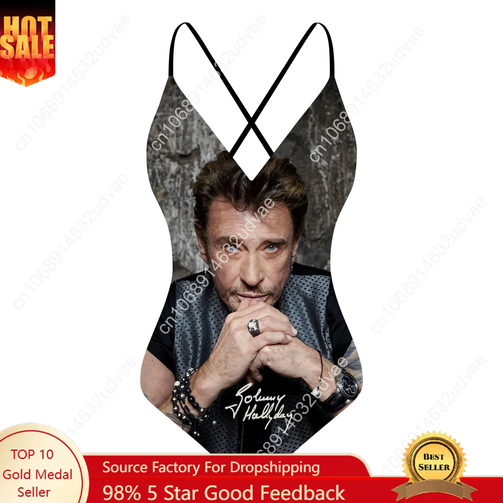 

Johnny Hallyday V-neck Halter Back Swimsuit Womens Bathing Suits Personalized Bikini Pool Party Swimwear Custom Made Beachwear