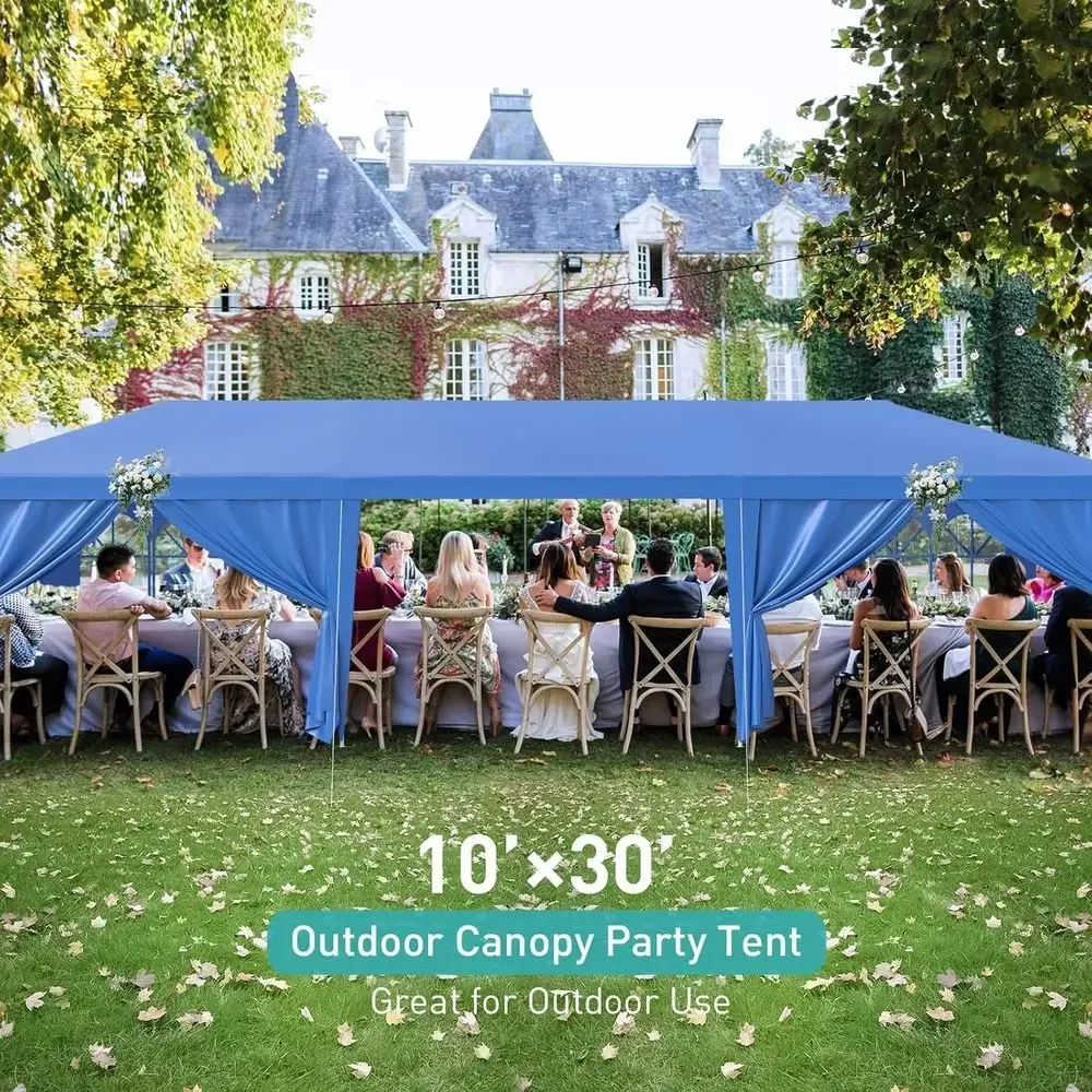 10x30ft Outdoor Party Tent with 8 Removable Sides and Clear Windows for Weddings, Birthdays, and Events
