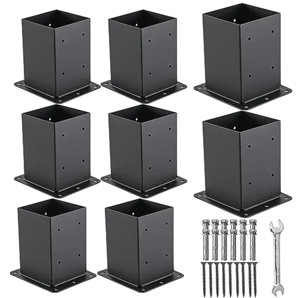 

Adjustable 4x4 Post Base Set with Inner Size 3.6"x3.6" Black Metal Deck Support Outdoor Structures Includes Wrench and Expansion