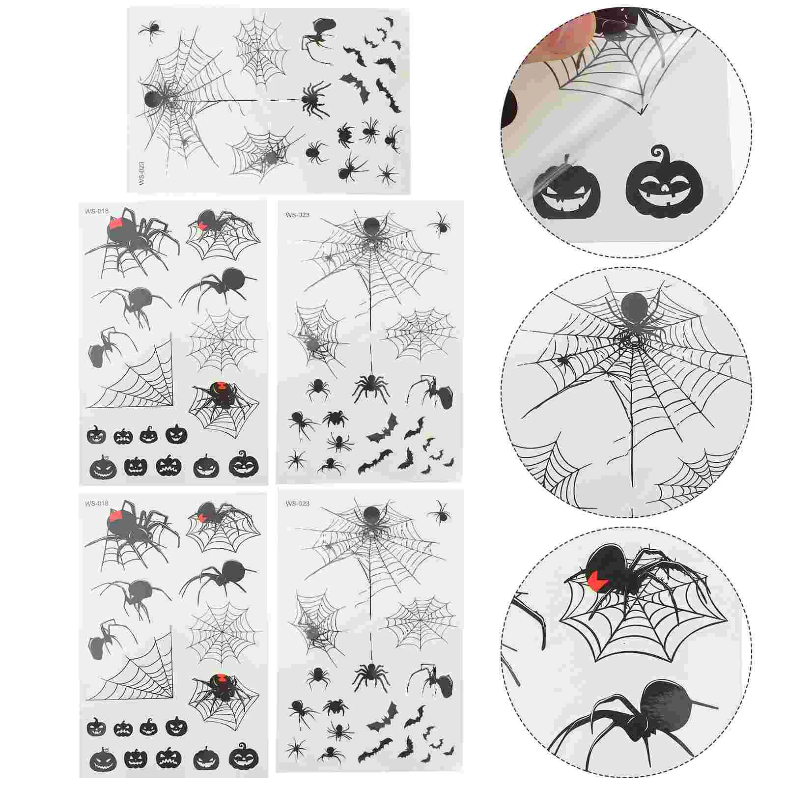 

5 Pcs Fake Spider Face Decal Halloween Party Decorations Tattoo Stickers Scary Tattoos