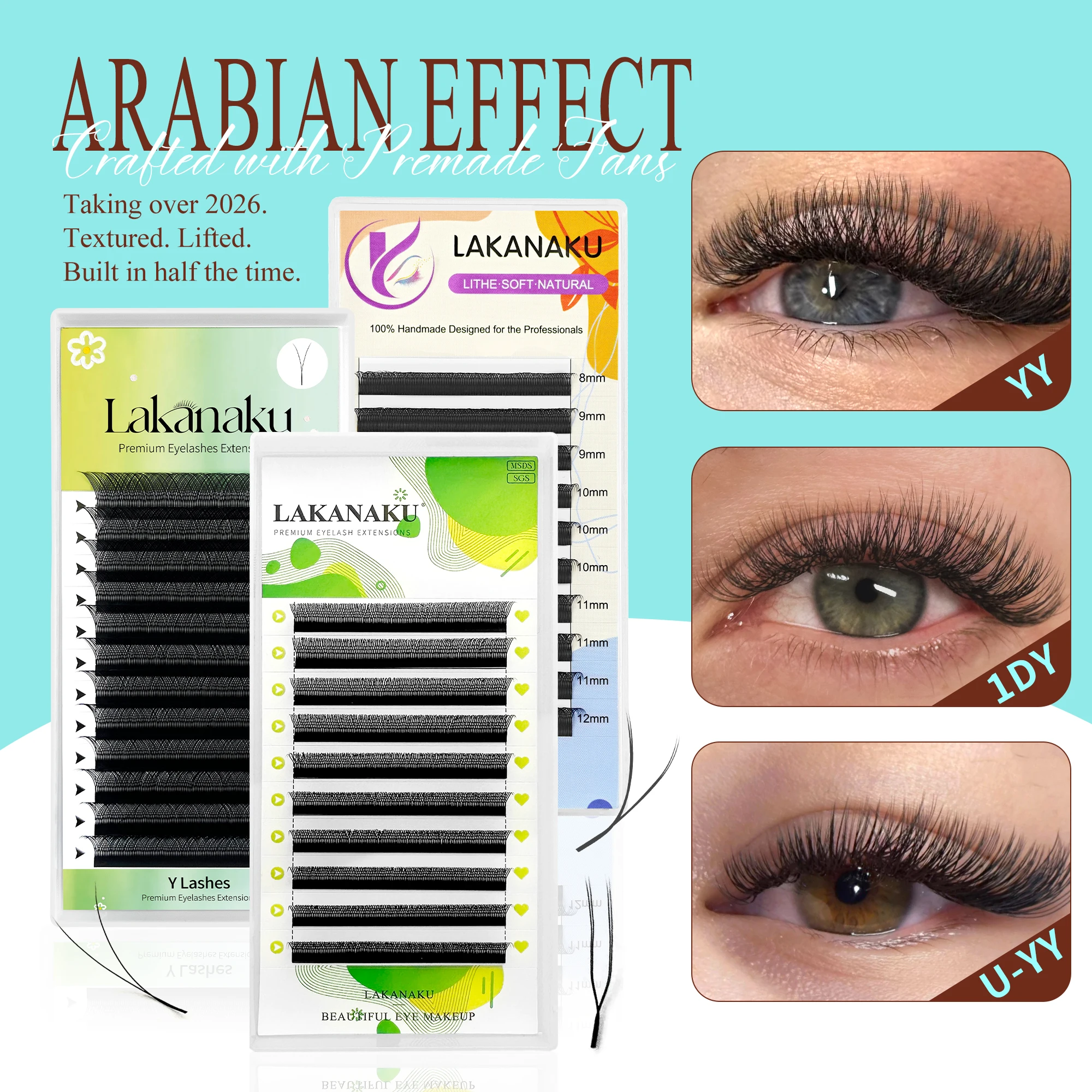 LAKANAKU Arabische Wimpernverlängerung mit C- und D-Biegung, Y-Form, 0,07 YY Wimpern mit doppelten Spitzen, Cilios Titos Russisches Volumen YY Wimpern – Detail 7