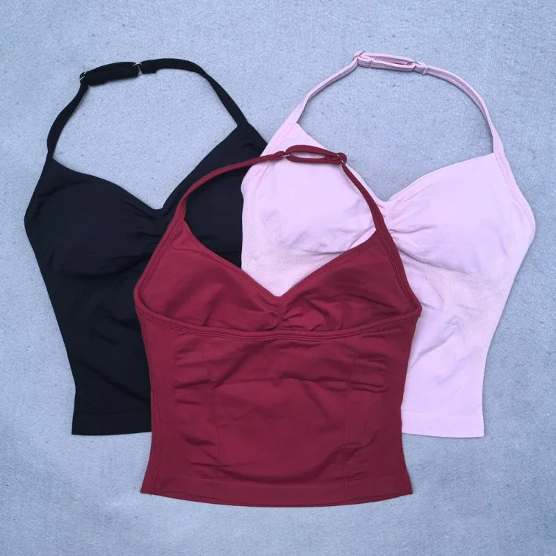 Adjustable Strappy Gym Top Backless Gym Clothes Women Scrunch Bra Removable Cups Yoga Tank Workout Outfits Tops Sports Vest 2025