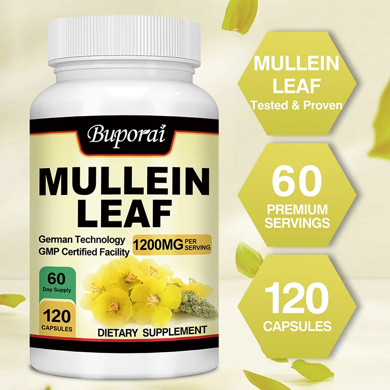 

Mullein Leaf Capsules 1200mg - Helps Cleanse and Detoxify The Lungs, Supporting Respiratory Health