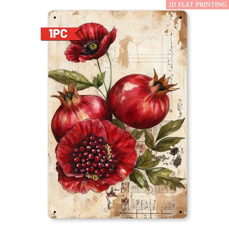 Vintage Pomegranate Poppy Metal Tin Sign Iron 20x30cm Retro Autumn Wall Decor Plaque Porch Living Room Art Poster Tin Plate