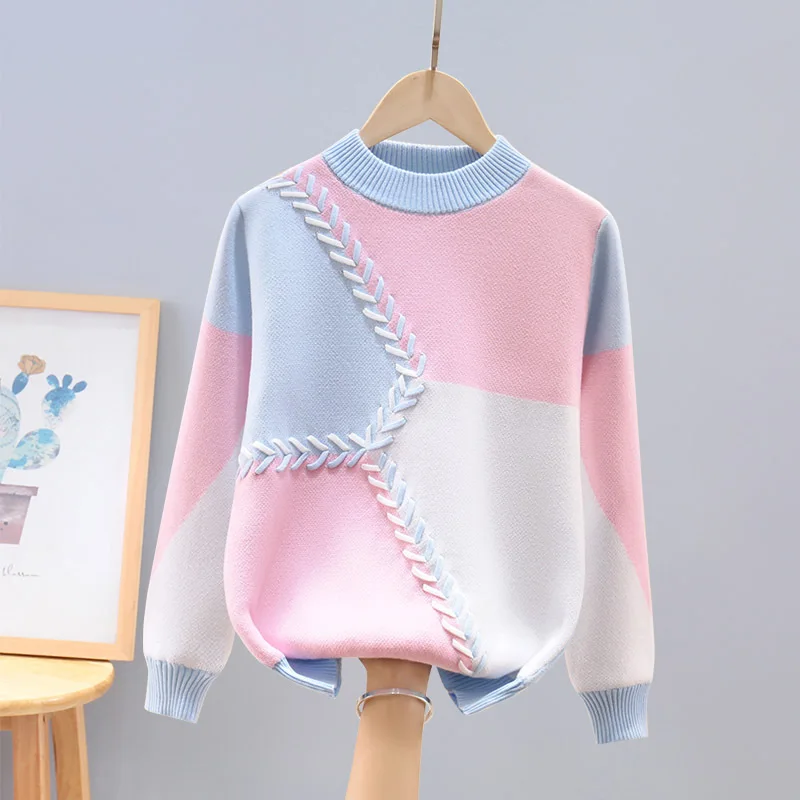 

Fashion Warm Sweater For Girls 2024 New Winter Kids Cotton Casual Knitted Pullover For Teenager Children's 4-15 Years Clothes