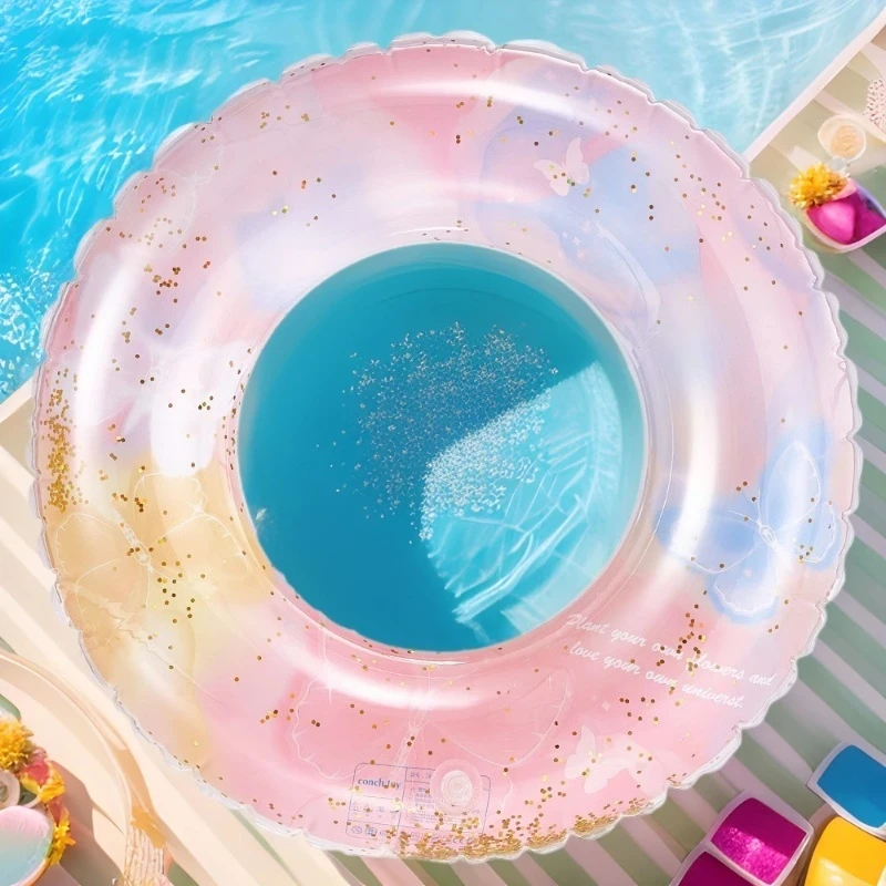 Glitter gradiente sete cores arco-íris inflável anéis de natação adulto grande piscina praia flutua axilas água verão natação
